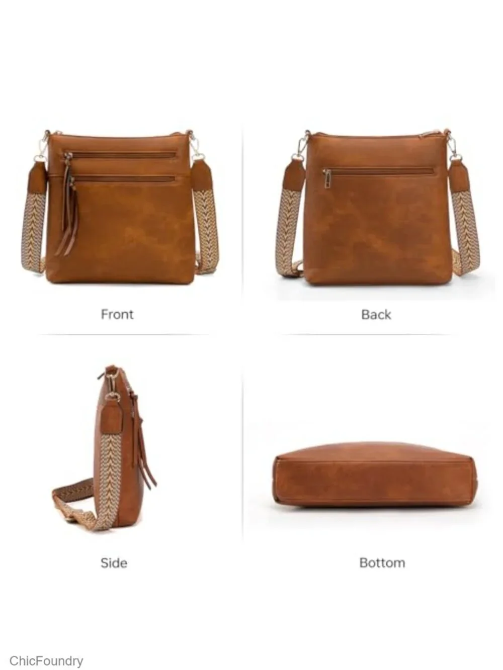 Women's Crossbody Bag Faux Leather Travel Purse with Wide Strap